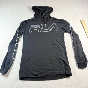 FILA Black Lightweight Hoodie Large Logo Spellout Long Sleeve Athletic Size S